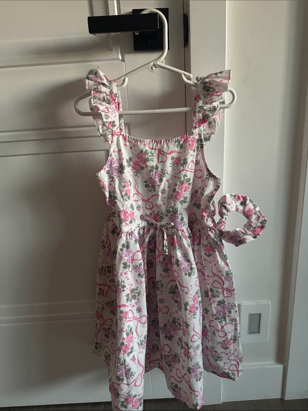 Girls Pink Floral and Bows Sundress with Ruffle Straps